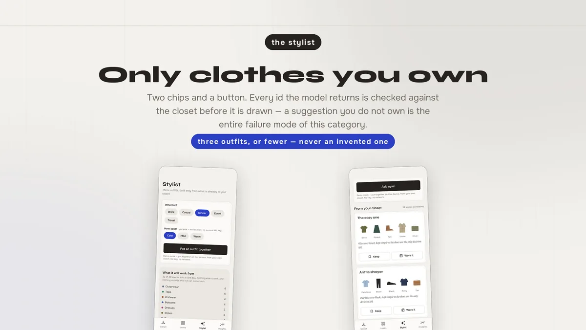 AI stylist returning outfits from the user's own closet — Capsora