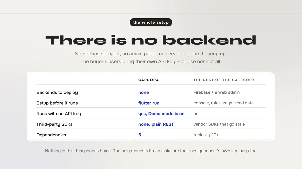 Setup overview with the AI provider settings screen — Capsora