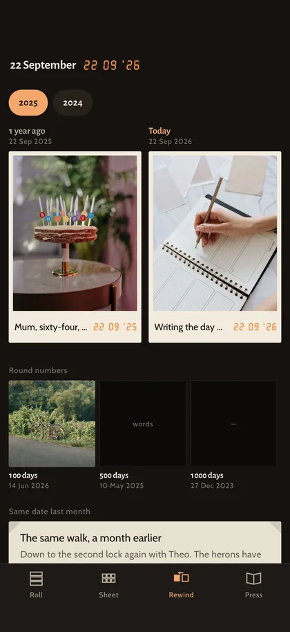 The same date, years apart — Shutora screen