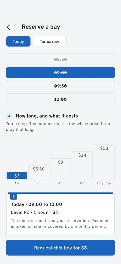 Pick the hours, see the price — Spotora screen